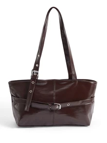 Okurime. 1pc Vintage Large Capacity Tote Bag,  PU Solid Color Oiled Wax Leather,  Zipper Closure,  For Work, School - Coffee - View 3