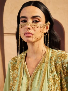 Farahzel 1 Pc Elegant Lady's Face Jewelry With Tassel Veil Headpiece, Graceful Gift Suitable For Party, Wedding, Ball, Facial Ornament Accessory - Gold - View 4