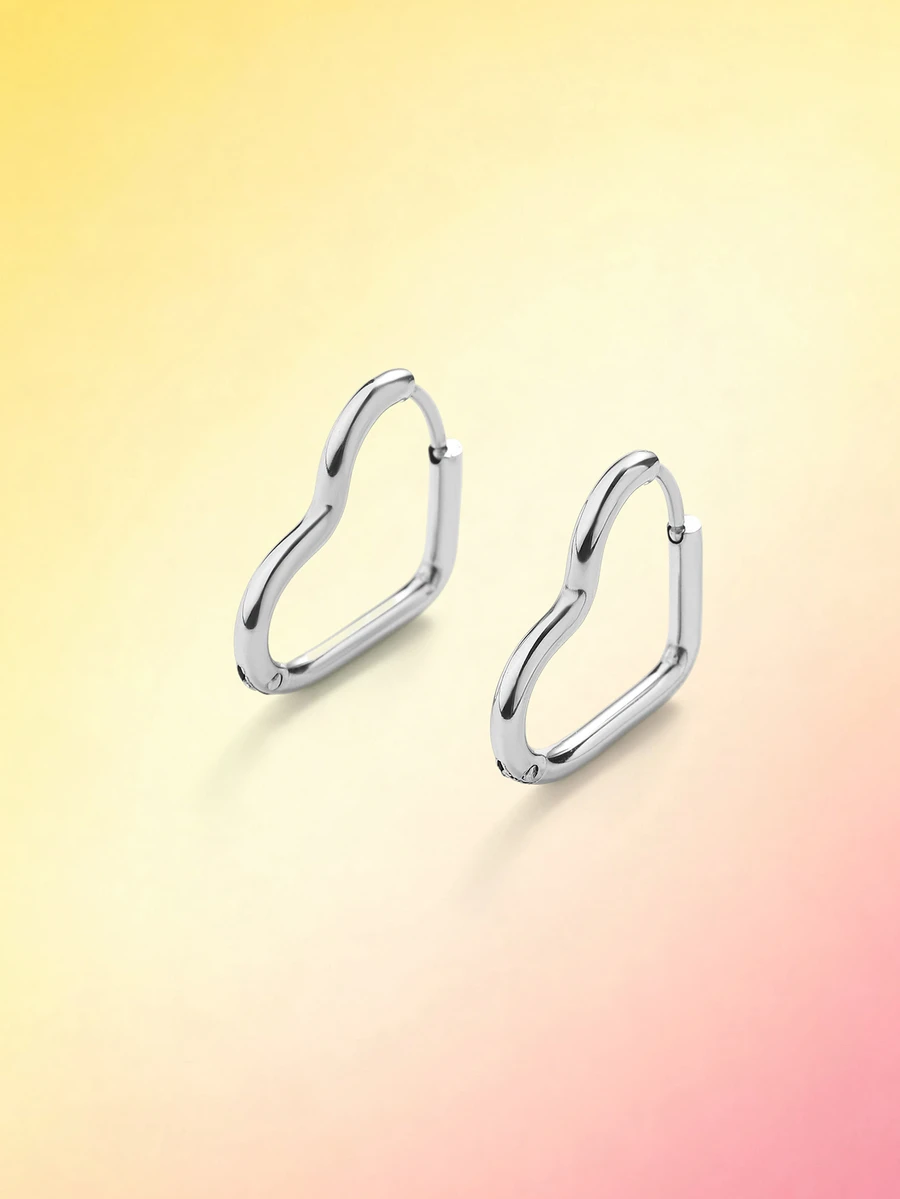 Trivaya Heart Design Hoop Earrings - Silver - View 1