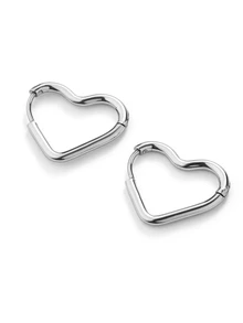 Trivaya Heart Design Hoop Earrings - Silver - View 3