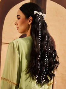 Farahzel 多層仿珍珠流蘇時尚髮飾，適合婚禮與派對，聖誕禮物，節日珠寶 - 白色 - 查看 1