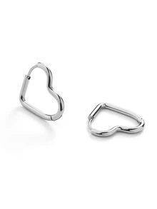 Trivaya Heart Design Hoop Earrings - Silver - View 2