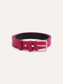 TuEzra 1pc Basic Minimalist Square Buckle Belt For Women, Suitable For Pants - Red - View 2