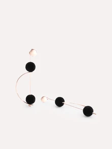 TuEzra 1 Pair Retro Minimalist Versatile Creative Long Geometric Half-Circle Rotatable Earrings With Black Pendant - Gold+Black - View 2