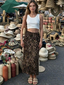 Women's Spring/Summer High Waist Leopard Print Skirt, Exotic Animal Print Skirt - Brown - View 2