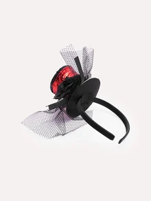 TuEzra 1pc Fashionable Elegant Mini Red Hat With Headband, Charming Tea Party Headpiece For Women, Suitable For Back To School, Party - Multicolor - View 3