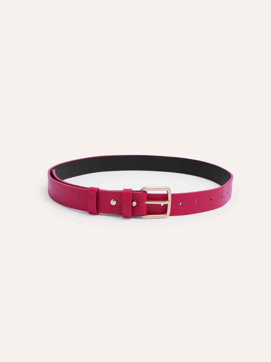 TuEzra 1pc Basic Minimalist Square Buckle Belt For Women, Suitable For Pants - Red - View 1