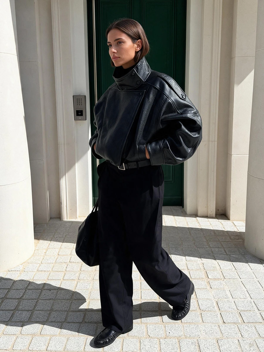 Women's Solid Color Button-Front Jacket | Chic Casual Coat With Pockets For Fall & Winter - Black - View 1