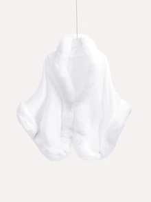 TuEzra Women's Fluffy Shawl, Wedding Cloak, Party Accessory - White - View 1