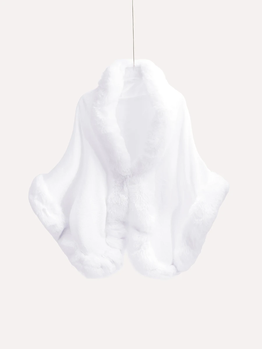 TuEzra Women's Fluffy Shawl, Wedding Cloak, Party Accessory - White - View 1