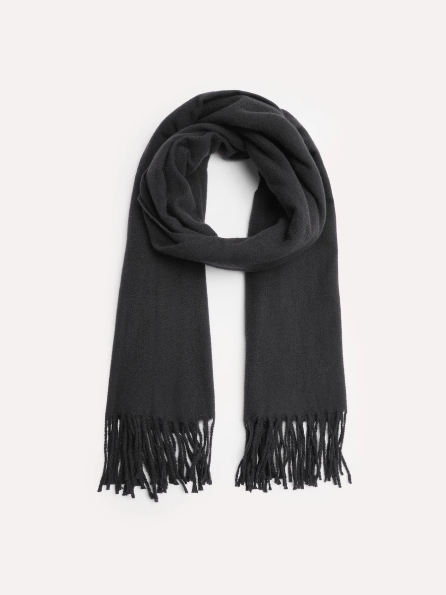 TuEzra 1pc Women's Black Cashmere-Like Solid Color Scarf With Tassels, Soft Shawl, Suitable For Spring, Summer, Autumn, Winter - Black - View 1