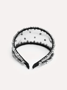 TuEzra 1pc Luxurious Black Mesh Rhinestone Decorated Wide Headband, Elegant & Fashionable For Women, Suitable For Weddings, Beauty, Home, Hair Accessories - Silver - View 2