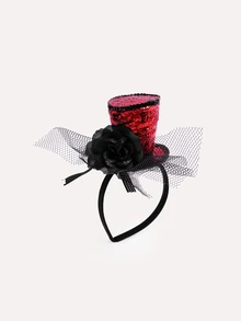 TuEzra 1pc Fashionable Elegant Mini Red Hat With Headband, Charming Tea Party Headpiece For Women, Suitable For Back To School, Party - Multicolor - View 2