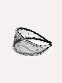 TuEzra 1pc Luxurious Black Mesh Rhinestone Decorated Wide Headband, Elegant & Fashionable For Women, Suitable For Weddings, Beauty, Home, Hair Accessories - Silver - View 3
