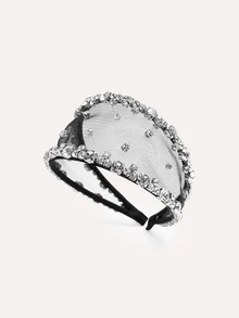TuEzra 1pc Luxurious Black Mesh Rhinestone Decorated Wide Headband, Elegant & Fashionable For Women, Suitable For Weddings, Beauty, Home, Hair Accessories - Silver - View 1