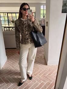 Women's Leopard Print Faux Fur Jacket, Fluffy Crop Top For Autumn/Winter, Halloween Party Outfit - Leopard - View 2