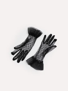 TuEzra Feather Decor Hat & Mesh Gloves Halloween Witch - Black - View 3