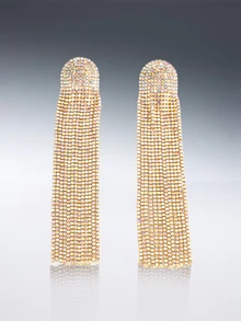 Rollcall 1 Pair Crystal Embellished Tassel Drop Earrings, Suitable For Formal Occasions - Yellow Gold - View 1