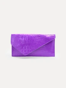 TuEzra Fashionable Solid Color Elegant Crocodile Embossed Envelope Clutch Bag, Casual Versatile Handbag - Purple - View 1