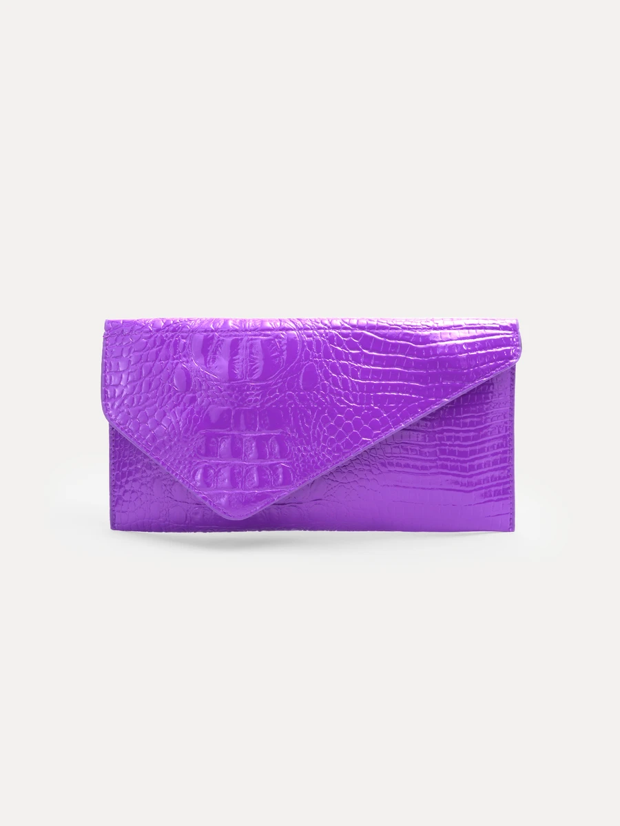 TuEzra Fashionable Solid Color Elegant Crocodile Embossed Envelope Clutch Bag, Casual Versatile Handbag - Purple - View 1