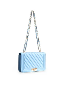 Rylithe Fashionable New Solid Color PU Embossed Mini Shoulder Bag, Street Commuting Crossbody Bag, Minimalist Women's Chain Small Square Handbag - Baby Blue - View 2