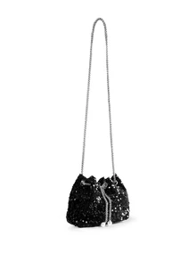 Rylithe Chain Drawstring PVC Large Sequin Shiny Bucket Bag, Metal Pearl Decor Colorful Sequin Women's Evening Shoulder Crossbody Bag - Black - View 2