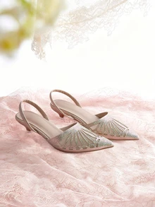 Rylithe Women's Elegant Mule Shoes For All Seasons, Suitable For Weddings, Fashion Pointed Toe Slip-On Shoes - Champagne - View 1
