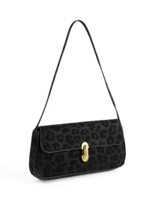 Rollcall Retro Colorblock Leopard Print Elegant Underarm Shoulder Bag, Women's Leopard Print Handbag, Leopard Print Makes A Comeback - Black - View 2