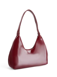 Rollcall Korean Style Niche Red Lacquer Leather Crescent Shoulder Bag, Ladies Handbag, Stylish Underarm Bag, Good Quality - Burgundy - View 2