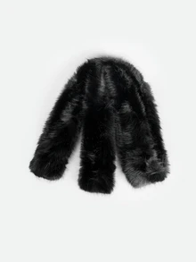 CHICVUE 1pc Women Solid Color Faux Fur Scarf, Party Fake Fur Collar, Winter Wedding Ceremony Accessory - Black - View 2