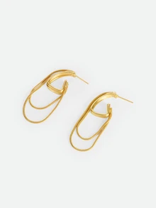 CHICVUE 1pair Fashionable Multilayer Circle Chain & Tassel Personalized Earrings Suitable For Daily Commute For Women - Gold - View 3