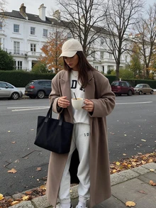 Women's Autumn/Winter Long Lapel Coat, Soft Minimalist Elegant Loose Fit Jacket - Mocha Brown - View 2