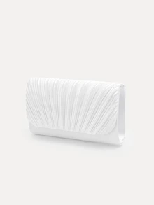 TuEzra Women Simple Classic Pleated Design Satin Clutch Bag, Elegant Evening Bag For Prom, Romantic Wedding, Party - White - View 3