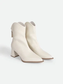 CHICVUE Fall/Winter Women's Fashion Chunky Heel Pointed Toe Chelsea Ankle Boots - Beige - View 2