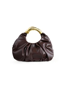 Rylithe New Fashionable Multi-Functional Thick Metal Hardware Pleated Large Capacity Cloud Handbag - Coffee - View 4