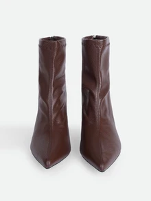 CHICVUE 秋冬款 7cm 高跟棕色踝靴，舒適時尚尖頭 - 棕色 - 查看 3