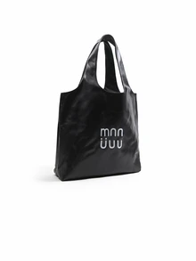 Trivaya Women's Large Capacity Shoulder Tote Bag, Letter Print Metallic Leather, Suitable For Young Women's Daily - Black - View 2