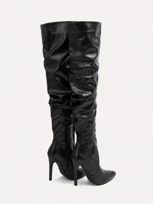 TuEzra Fall/Winter Match With Black Dress,Zipper Side Point Toe Stiletto Heeled Slouchy Boots, Women's High - Black - View 2