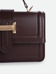 CHICVUE 1pc Fashion Solid Color Metal Decor Flap Mini Handbag, Suitable For Women's Daily Use - Coffee Brown - View 4