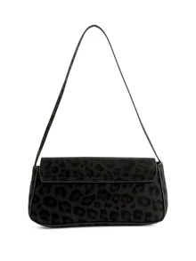 Rollcall Retro Colorblock Leopard Print Elegant Underarm Shoulder Bag, Women's Leopard Print Handbag, Leopard Print Makes A Comeback - Black - View 3