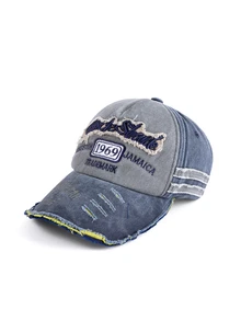Rollcall 1pc Unisex Retro Distressed Vintage Washed Ripped Casual Baseball Cap, Suitable For Everyday Wear - Gray Blue a - View 3