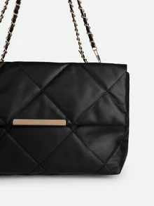 CHICVUE New Women's Fashionable Commuter Embroidery Rhombus Pressed And Chain Pattern - Black - View 4