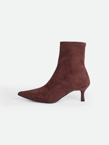 CHICVUE Women's Coffee Brown Pointed Toe Mid-High Heel Ankle Boots, Slip-On, Elegant & Fashionable - Coffee Brown - View 1