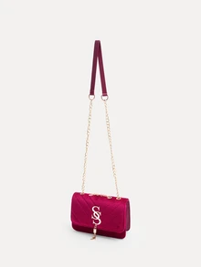 TuEzra Fashion Solid Color Rhombus Pattern Flap Small Square Bag Stylish PU Chain Crossbody Bag Women - Burgundy - View 3
