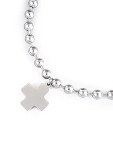 Rollcall 1pc Punk Style Titanium Steel Silver Bead Cross Pendant Necklace, Suitable For Women's Daily Wear, Christian Faith Accessory, Baptism Gift - Silver - View 3