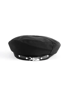 Rollcall 1pc Women's Solid Color Japanese Style Metal Buckle Beret Hat, Stylish And For Spring/Summer, With Vintage, Elegant - Black - View 2