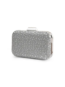 Rylithe 1pc Elegant Shiny Silver Sequin Crystal Decorated Clutch Bag, Luxury Fashion Shoulder Bag, Suitable For Evening Party, Wedding - Silver - View 3