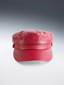 Rollcall Fashionable & Versatile Solid Color PU Leather Beret - Burgundy - View 1