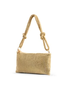 Rylithe Bolso tipo cubo ligero, estilo business casual, con decoración de strass, diseño mini con cordón, para novia, artículos de boda - Dorado - Ver 4