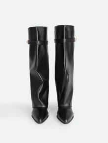 CHICVUE 女款時尚靴子 春秋冬季用，及膝靴，翻領靴 - 黑色 - 查看 3